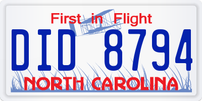 NC license plate DID8794