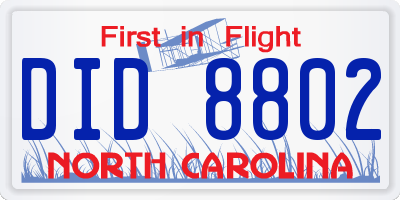 NC license plate DID8802