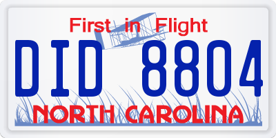 NC license plate DID8804