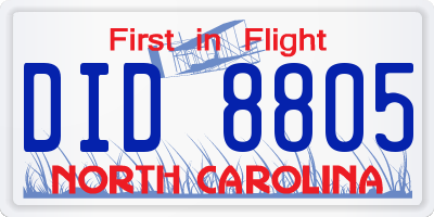 NC license plate DID8805