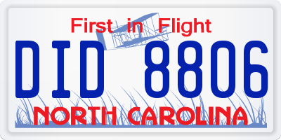 NC license plate DID8806