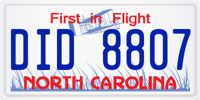 NC license plate DID8807