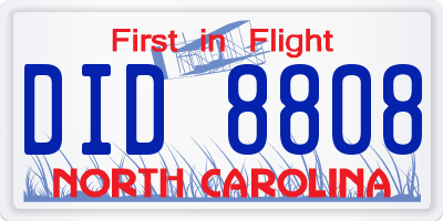 NC license plate DID8808