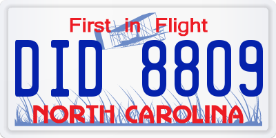 NC license plate DID8809