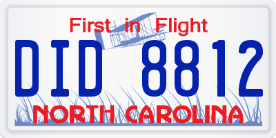 NC license plate DID8812