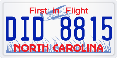 NC license plate DID8815