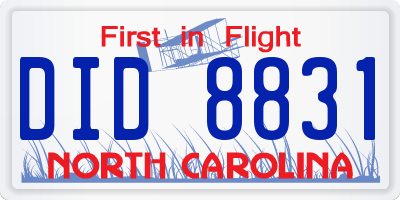 NC license plate DID8831