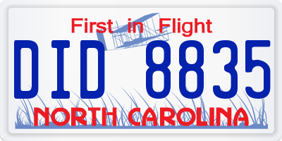 NC license plate DID8835