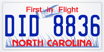 NC license plate DID8836