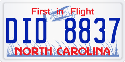 NC license plate DID8837