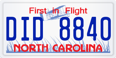 NC license plate DID8840
