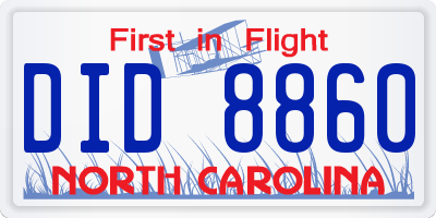 NC license plate DID8860
