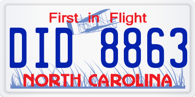 NC license plate DID8863