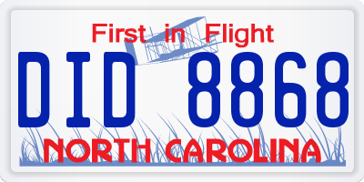 NC license plate DID8868