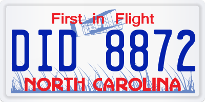 NC license plate DID8872