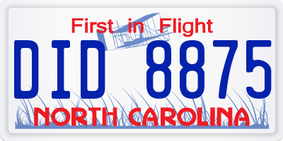 NC license plate DID8875