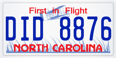 NC license plate DID8876
