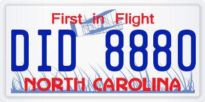 NC license plate DID8880