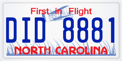 NC license plate DID8881