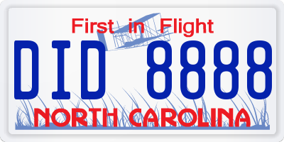 NC license plate DID8888