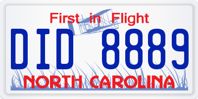 NC license plate DID8889
