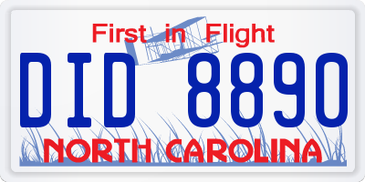 NC license plate DID8890