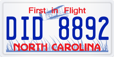 NC license plate DID8892