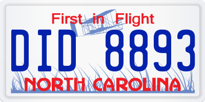 NC license plate DID8893