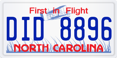 NC license plate DID8896