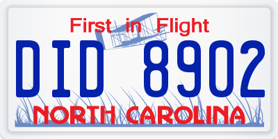 NC license plate DID8902