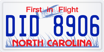 NC license plate DID8906