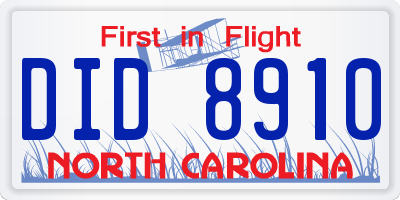NC license plate DID8910