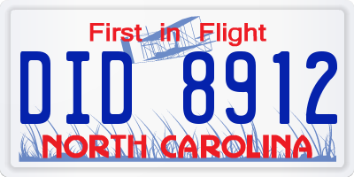 NC license plate DID8912