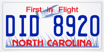 NC license plate DID8920