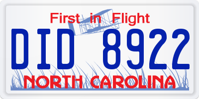 NC license plate DID8922
