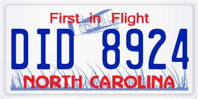 NC license plate DID8924