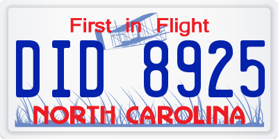 NC license plate DID8925