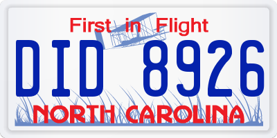 NC license plate DID8926