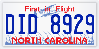 NC license plate DID8929