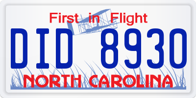 NC license plate DID8930