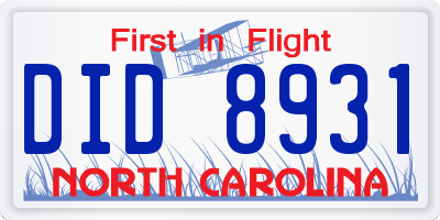 NC license plate DID8931
