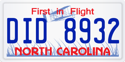 NC license plate DID8932