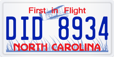 NC license plate DID8934