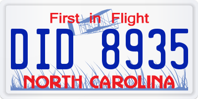 NC license plate DID8935