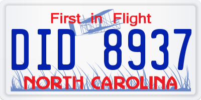 NC license plate DID8937