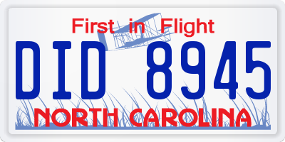 NC license plate DID8945