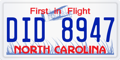 NC license plate DID8947