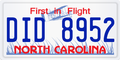 NC license plate DID8952