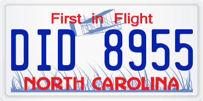 NC license plate DID8955