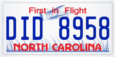 NC license plate DID8958